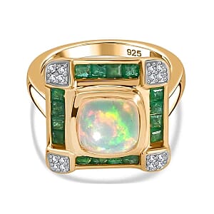 Ethiopian Welo Opal and White Zircon 2.62 ctw Ring in Vermeil Yellow Gold Over Sterling Silver (Size 9)