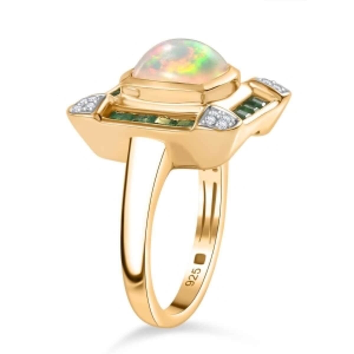 Ethiopian Welo Opal and White Zircon 2.62 ctw Ring in Vermeil Yellow Gold Over Sterling Silver (Size 9) image number 4
