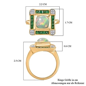 Ethiopian Welo Opal and White Zircon 2.62 ctw Ring in Vermeil Yellow Gold Over Sterling Silver (Size 9)