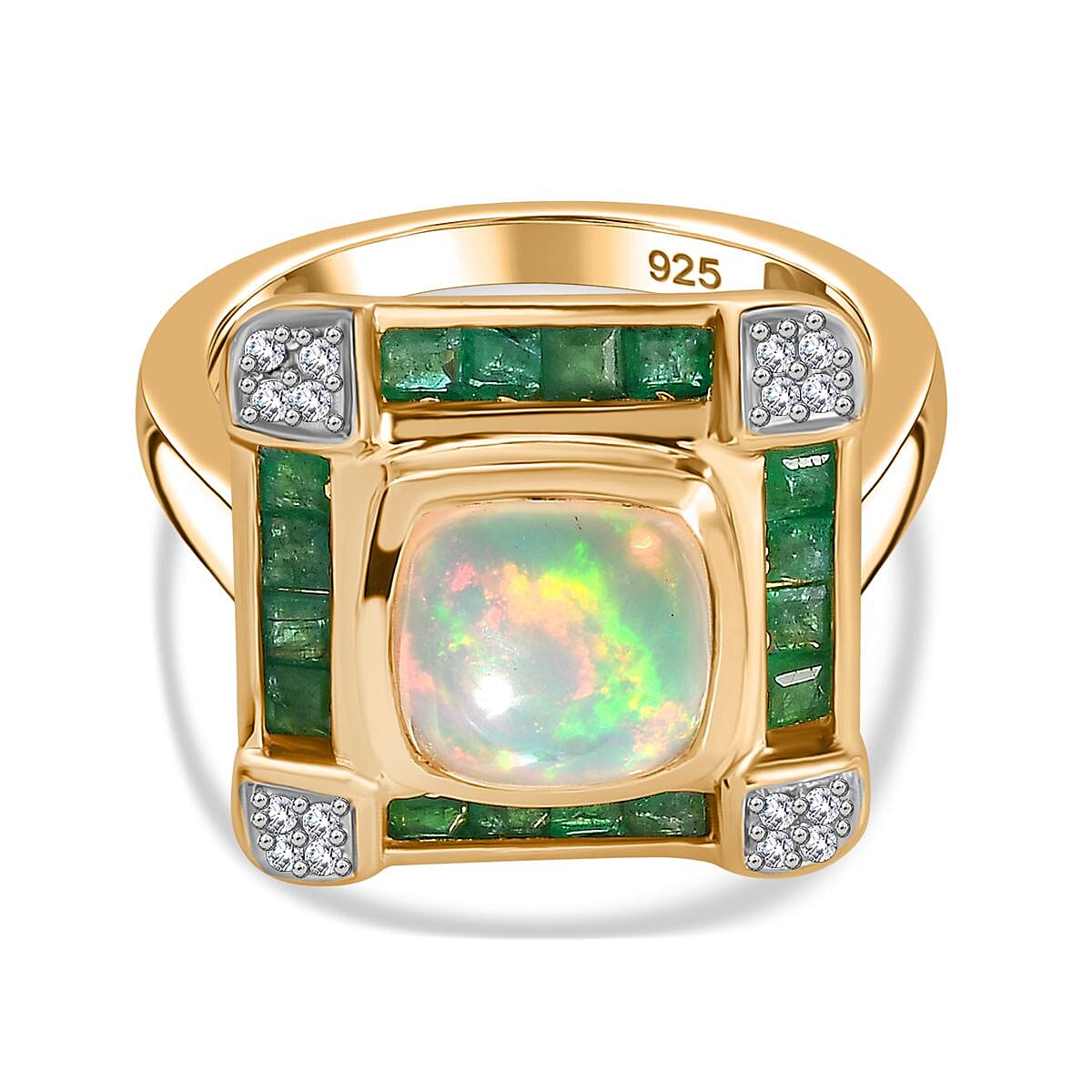 Premium Ethiopian Welo Opal and Multi Gemstone 2.71 ctw Ring in 18K Vermeil Yellow Gold Over Sterling Silver (Size 10.0) (6.21 g)