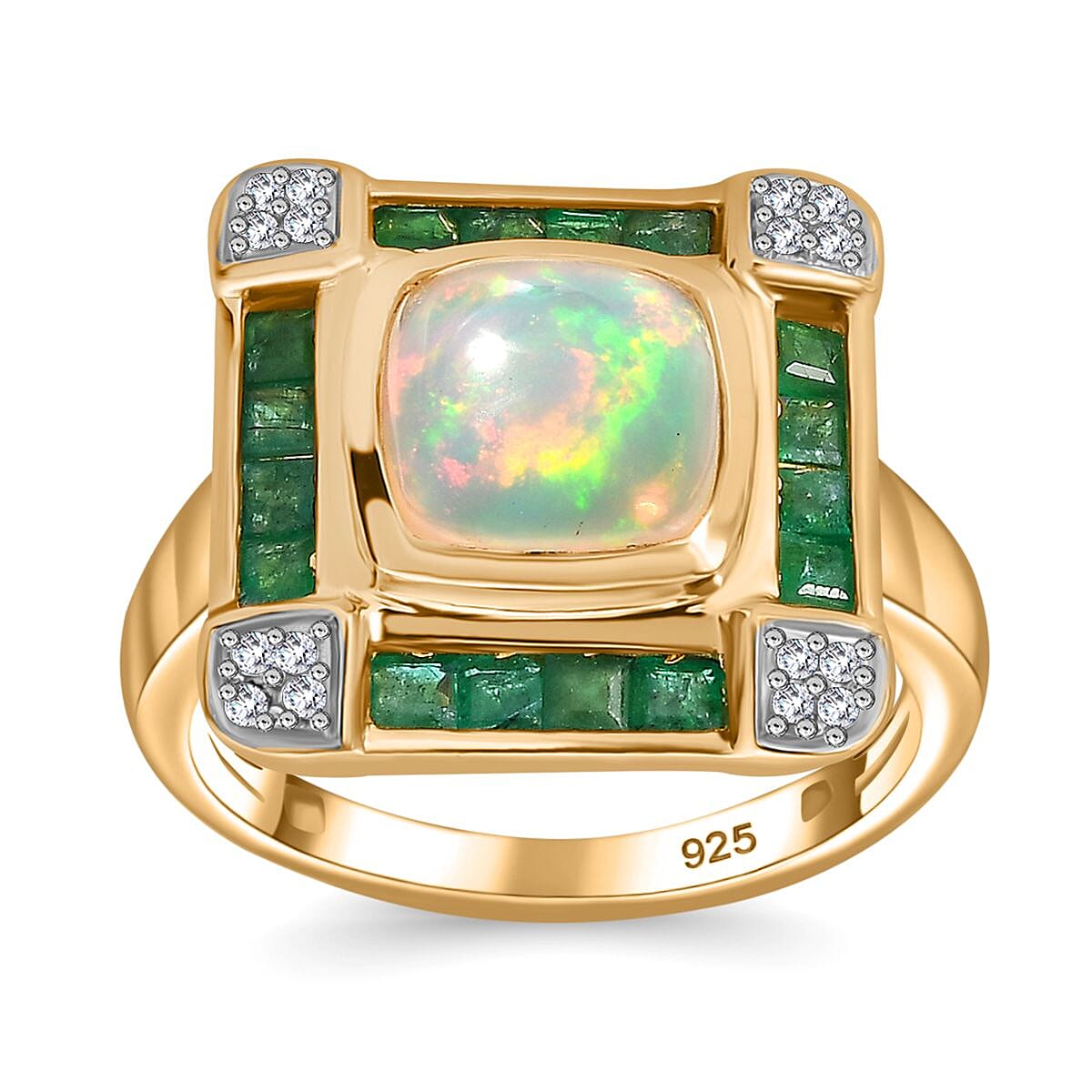 Premium Ethiopian Welo Opal and Multi Gemstone 2.71 ctw Ring in 18K Vermeil Yellow Gold Over Sterling Silver (Size 10.0) (6.21 g)