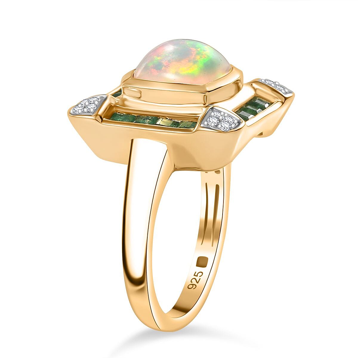 Premium Ethiopian Welo Opal and Multi Gemstone 2.71 ctw Ring in 18K Vermeil Yellow Gold Over Sterling Silver (Size 10.0) (6.21 g)