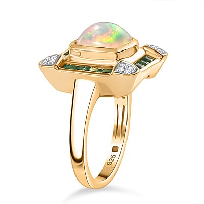 Premium Ethiopian Welo Opal and Multi Gemstone 2.71 ctw Ring in 18K Vermeil Yellow Gold Over Sterling Silver (Size 10.0) (6.21 g)