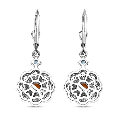 D'Joy Premium Madagascar Yellow Sapphire, Blue and Lagoon Apatite, White Zircon 1.65 ctw Flower Earrings in Rhodium Over Sterling Silver