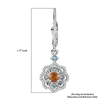 D'Joy Premium Madagascar Yellow Sapphire, Blue and Lagoon Apatite, White Zircon 1.65 ctw Flower Earrings in Rhodium Over Sterling Silver