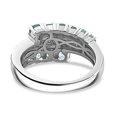 Lagoon Apatite, White Zircon 1.50 ctw  Ring in Rhodium Over Sterling Silver (Size 11.5)
