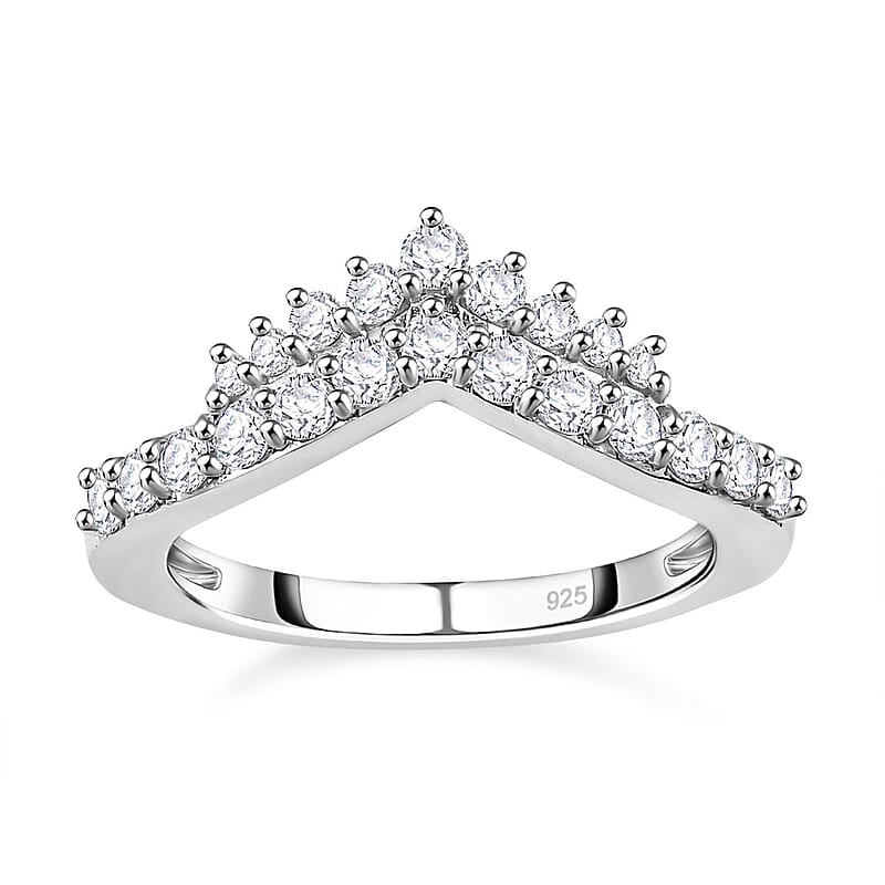 Moissanite 0.54 ctw Ring in Platinum Over Sterling Silver (Size 11.5)