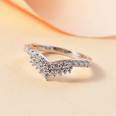 Moissanite 0.54 ctw Ring in Platinum Over Sterling Silver (Size 11.5)