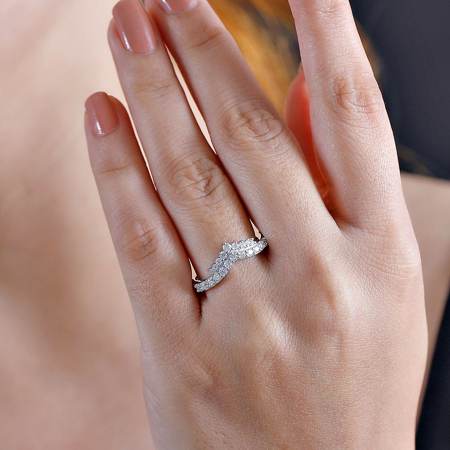 Moissanite 0.54 ctw Ring in Platinum Over Sterling Silver (Size 11.5)