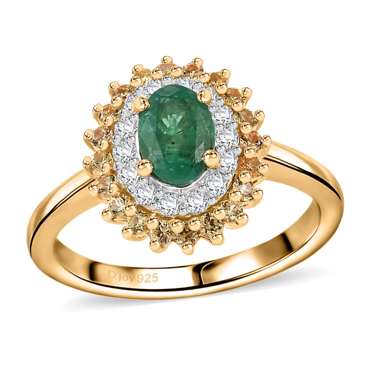 Kagem Zambian Emerald and Multi Gemstone 1.40 ctw Majesty Ring in 18K Vermeil Yellow Gold Over Sterling Silver (Size 10.0) image number 0