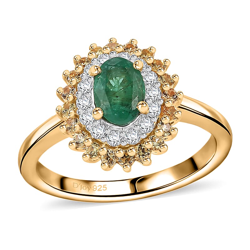 Kagem Zambian Emerald and Multi Gemstone 1.40 ctw Majesty Ring in 18K Vermeil Yellow Gold Over Sterling Silver (Size 10.0)
