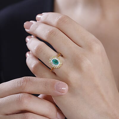 Kagem Zambian Emerald and Multi Gemstone 1.40 ctw Majesty Ring in 18K Vermeil Yellow Gold Over Sterling Silver (Size 10.0)