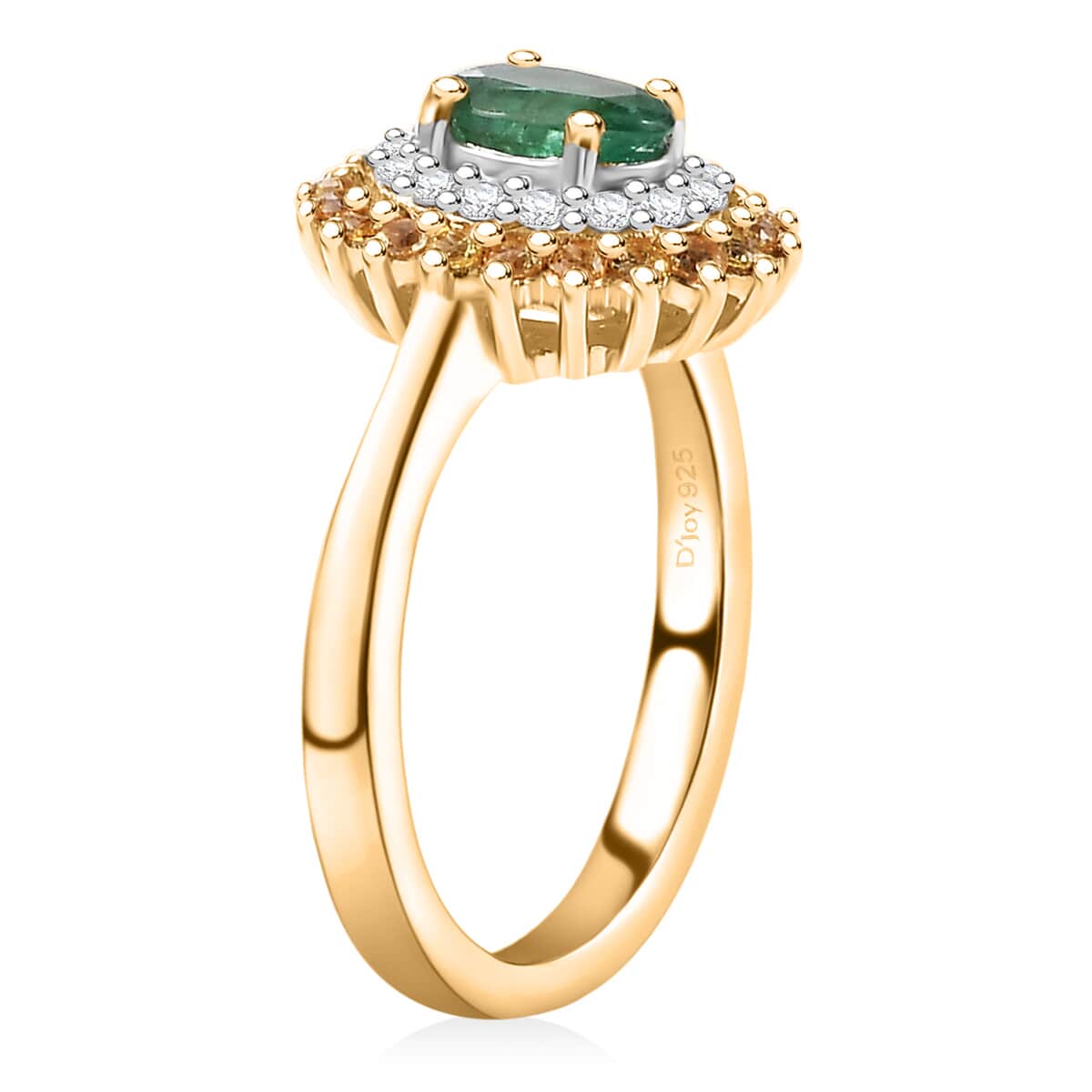 Kagem Zambian Emerald and Multi Gemstone 1.40 ctw Majesty Ring in 18K Vermeil Yellow Gold Over Sterling Silver (Size 10.0) image number 3