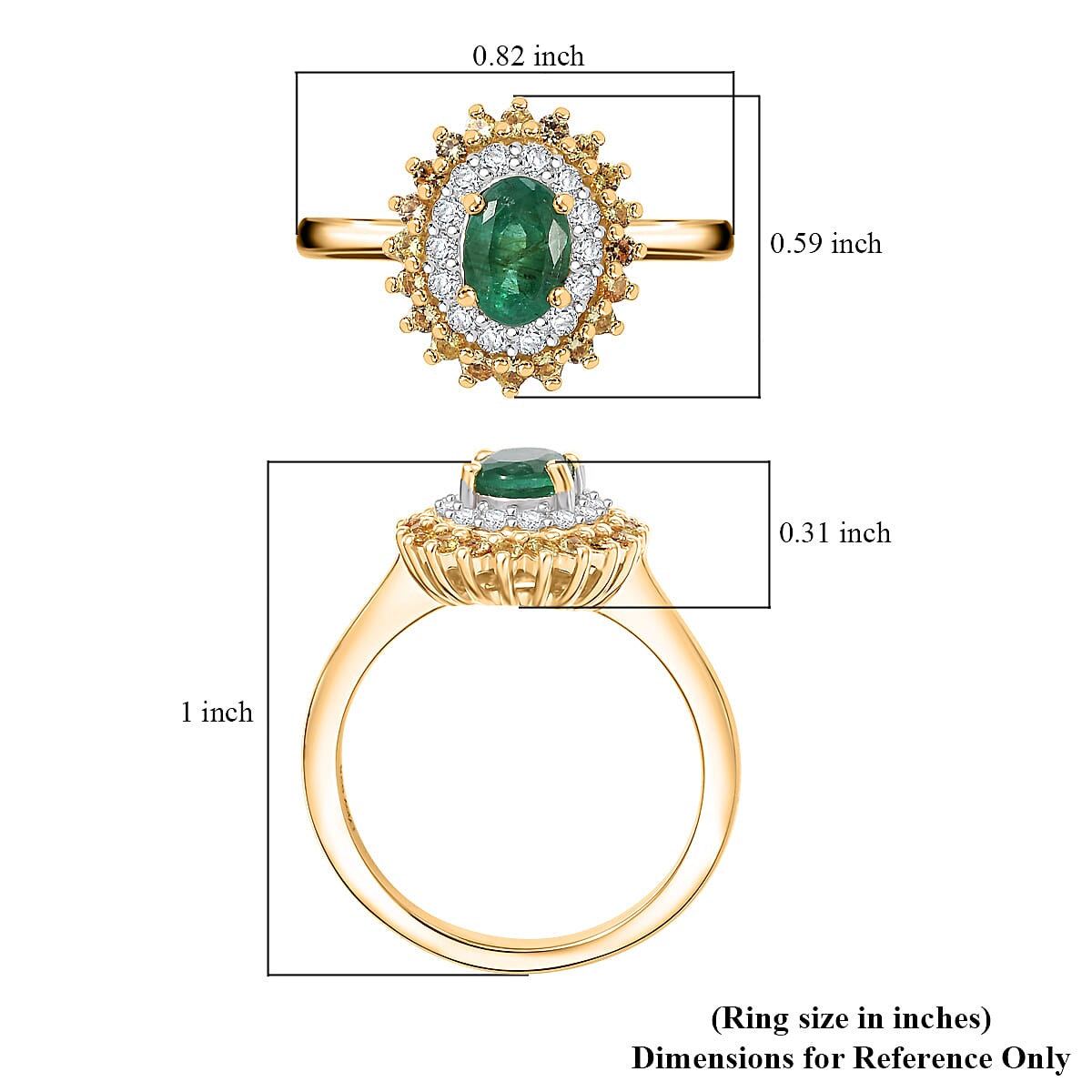 Kagem Zambian Emerald and Multi Gemstone 1.40 ctw Majesty Ring in 18K Vermeil Yellow Gold Over Sterling Silver (Size 10.0)