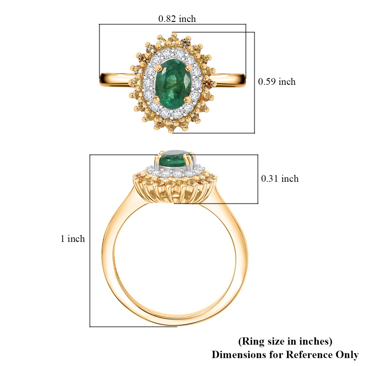 Kagem Zambian Emerald and Multi Gemstone 1.40 ctw Majesty Ring in 18K Vermeil Yellow Gold Over Sterling Silver (Size 10.0) image number 5