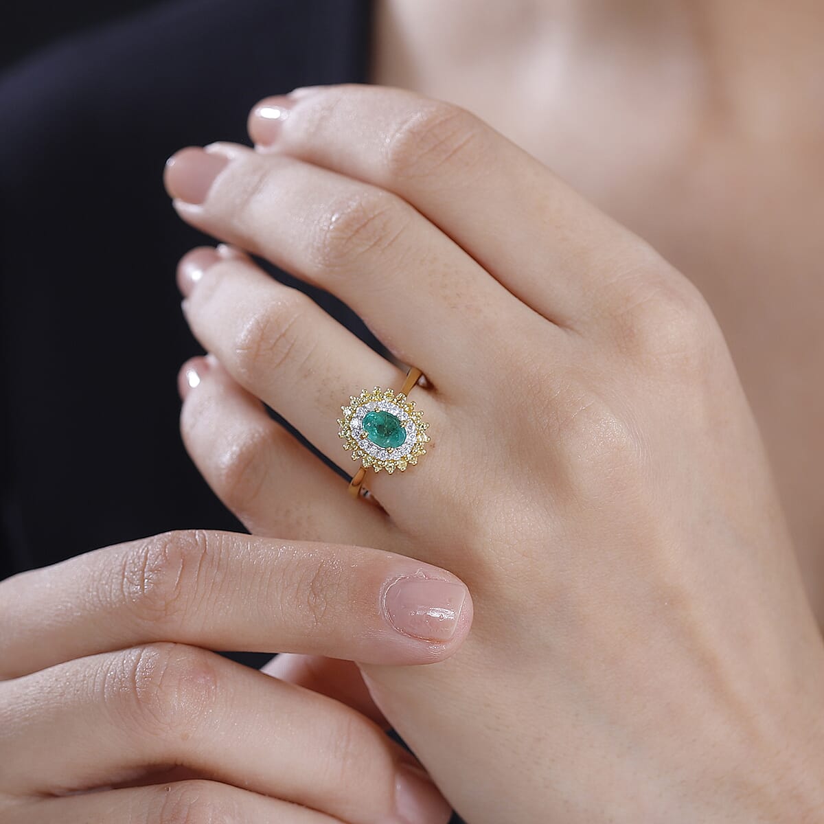 Kagem Zambian Emerald and Multi Gemstone 1.40 ctw Majesty Ring in 18K Vermeil Yellow Gold Over Sterling Silver (Size 6.0) image number 2