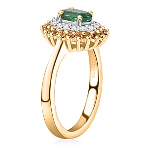 Kagem Zambian Emerald and Multi Gemstone 1.40 ctw Majesty Ring in 18K Vermeil Yellow Gold Over Sterling Silver (Size 9.0)