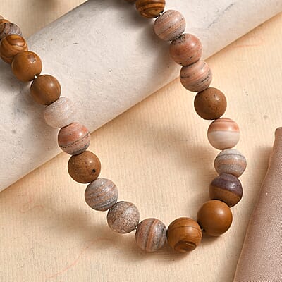 Picture Jasper Beaded 352.60 ctw Necklace 20 Inches in Platinum Bond