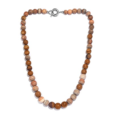 Picture Jasper Beaded 352.60 ctw Necklace 20 Inches in Platinum Bond