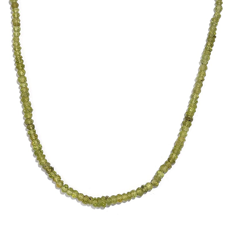Peridot Beaded 95.50 ctw Necklace 18 Inches in Stainless Steel