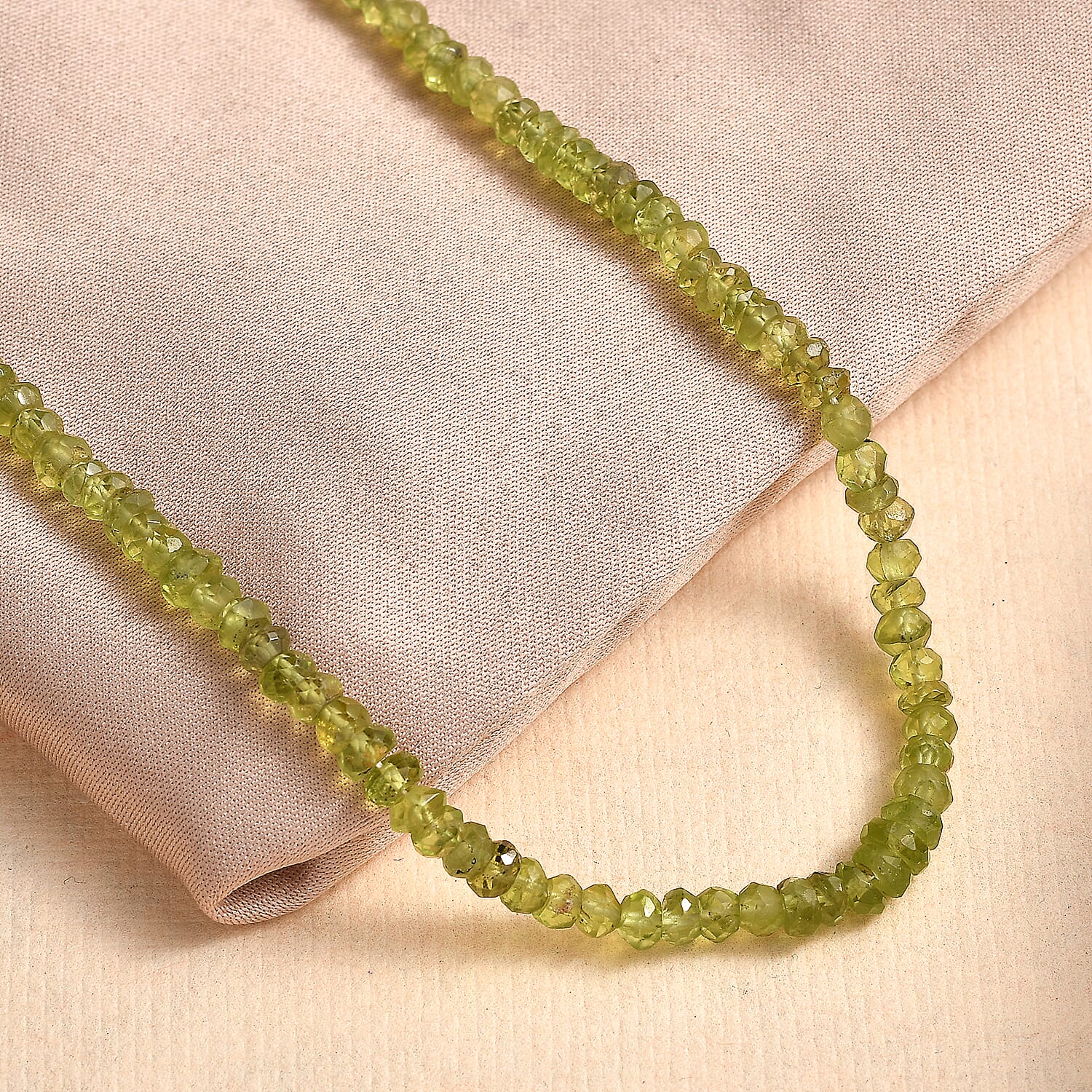 Peridot Beaded 95.50 ctw Necklace 18 Inches in Stainless Steel