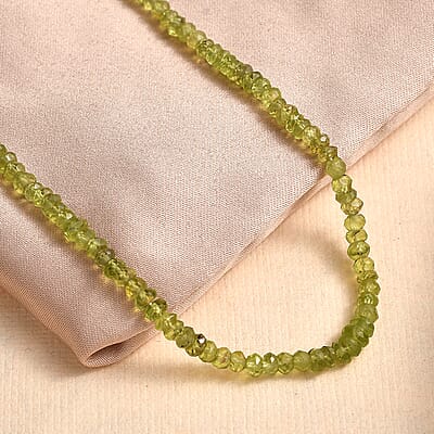 Peridot Beaded 95.50 ctw Necklace 18 Inches in Stainless Steel