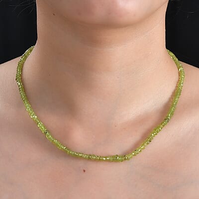 Peridot Beaded 95.50 ctw Necklace 18 Inches in Stainless Steel
