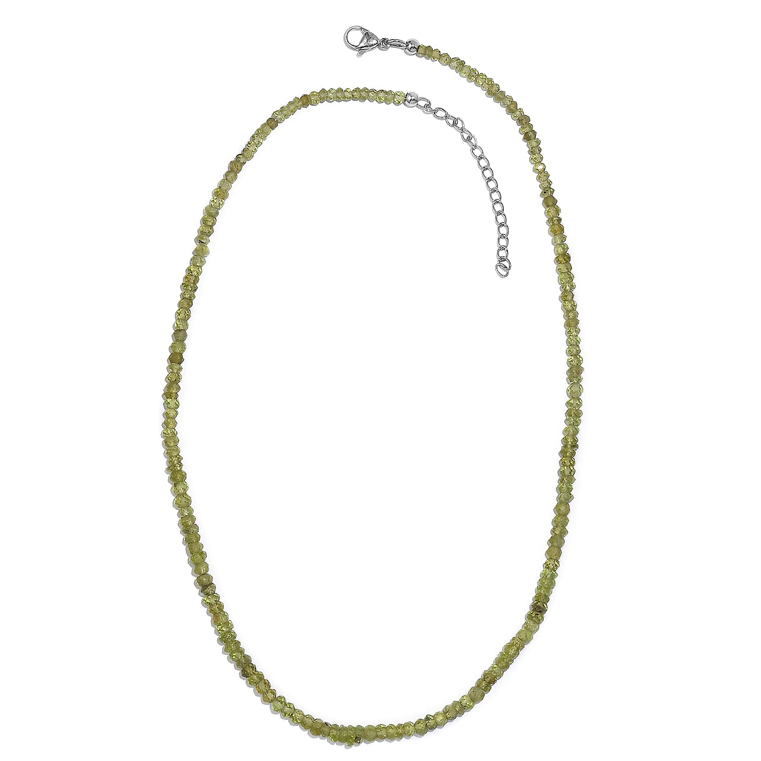 Peridot Beaded 95.50 ctw Necklace 18 Inches in Stainless Steel