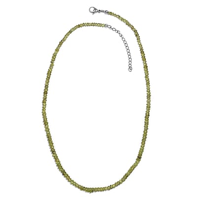 Peridot Beaded 95.50 ctw Necklace 18 Inches in Stainless Steel