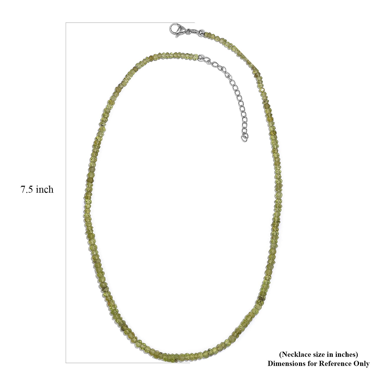 Peridot Beaded 95.50 ctw Necklace 18 Inches in Stainless Steel