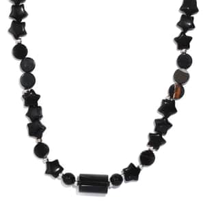 Black Agate and Glass 151.10 ctw Necklace 20 Inches in Platinum Bond 