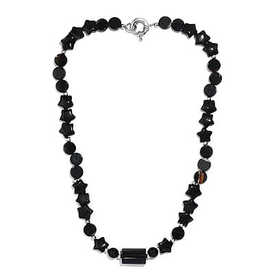 Black Agate and Glass 151.10 ctw Necklace 20 Inches in Platinum Bond 