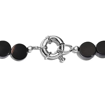 Black Agate and Glass 151.10 ctw Necklace 20 Inches in Platinum Bond 