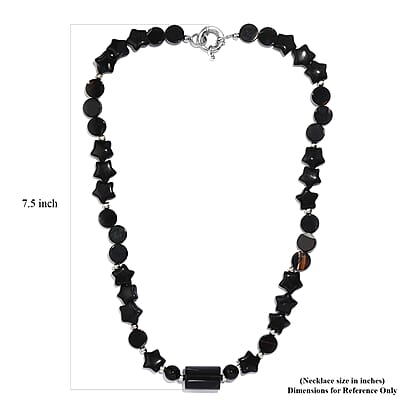 Black Agate and Glass 151.10 ctw Necklace 20 Inches in Platinum Bond 