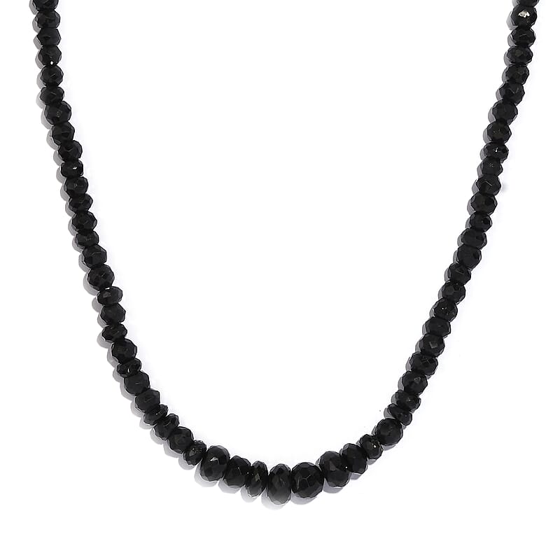 Thai Black Spinel Beaded 197.00 ctw Necklace (20 Inches) in Platinum Bond 