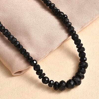 Thai Black Spinel Beaded 197.00 ctw Necklace (20 Inches) in Platinum Bond 
