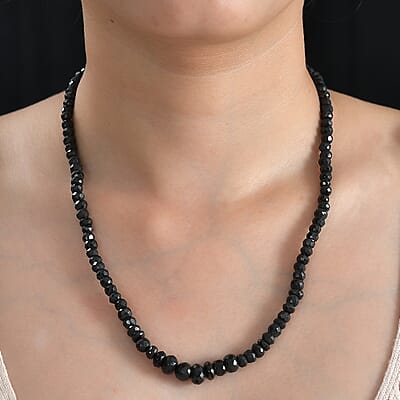 Thai Black Spinel Beaded 197.00 ctw Necklace (20 Inches) in Platinum Bond 