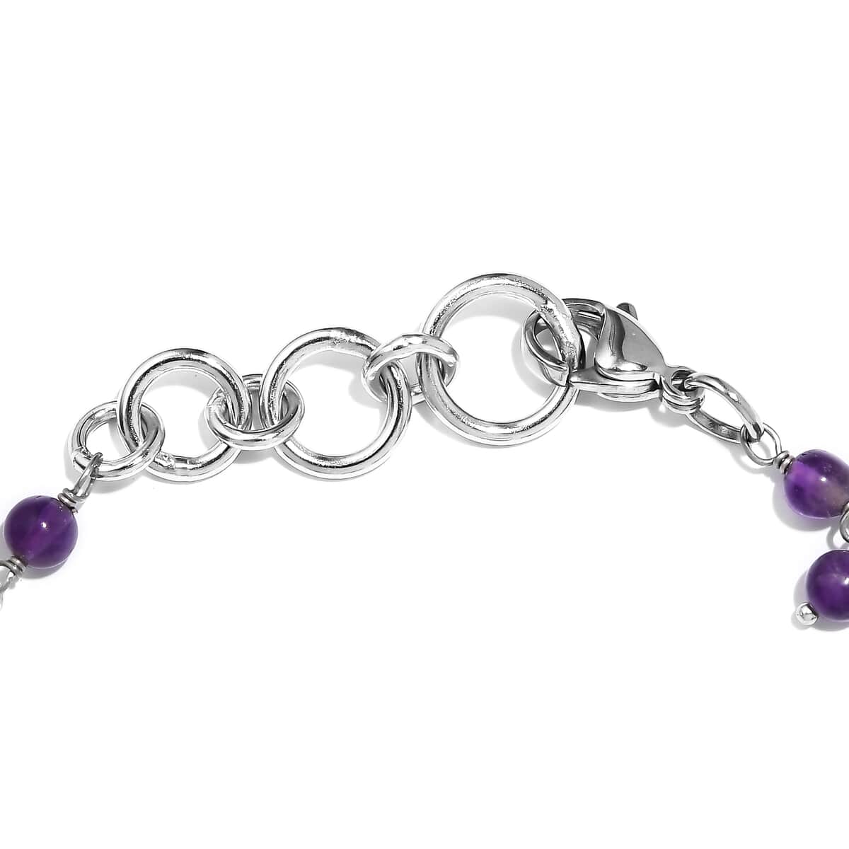 African Amethyst and White Freshwater Pearl 27.75 ctw Bracelet in Stainless Stee (7.25 In)  image number 3