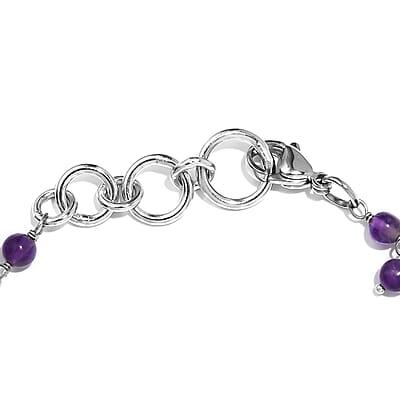 African Amethyst and White Freshwater Pearl 27.75 ctw Bracelet in Stainless Stee (7.25 In)