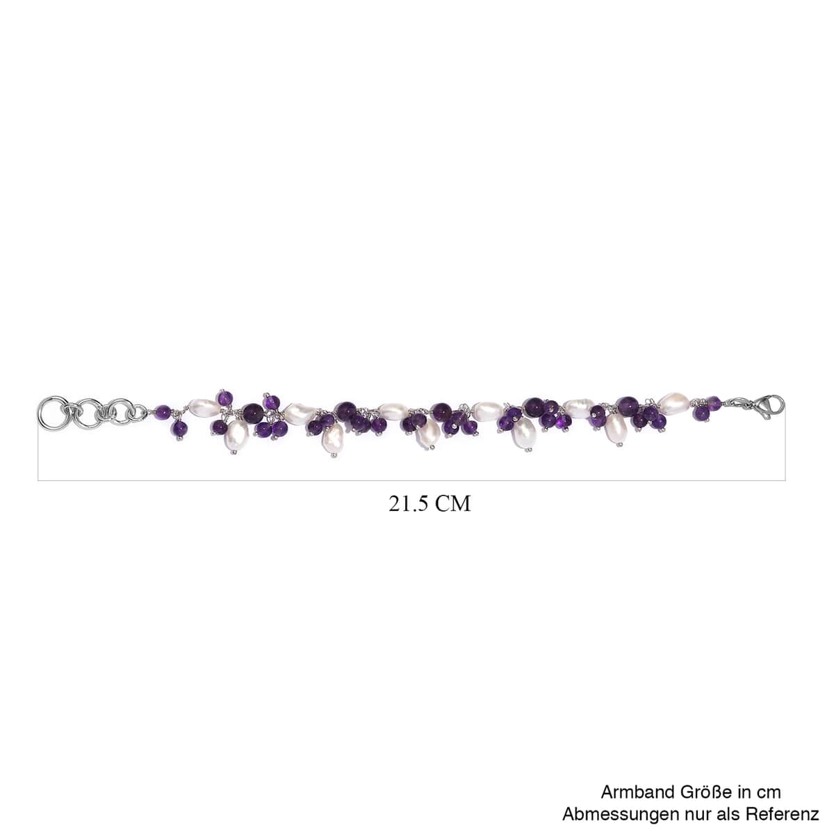 African Amethyst and White Freshwater Pearl 27.75 ctw Bracelet in Stainless Stee (7.25 In)  image number 4