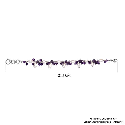 African Amethyst and White Freshwater Pearl 27.75 ctw Bracelet in Stainless Stee (7.25 In)
