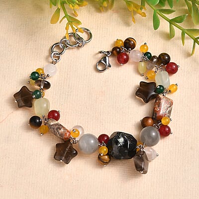 Multi Gemstone 118.70 ctw Bracelet in Stainless Stee (7.25 In) 
