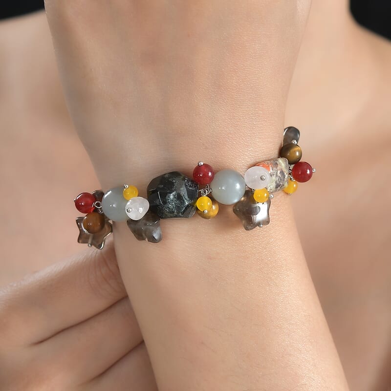 Multi Gemstone 118.70 ctw Bracelet in Stainless Stee (7.25 In) 