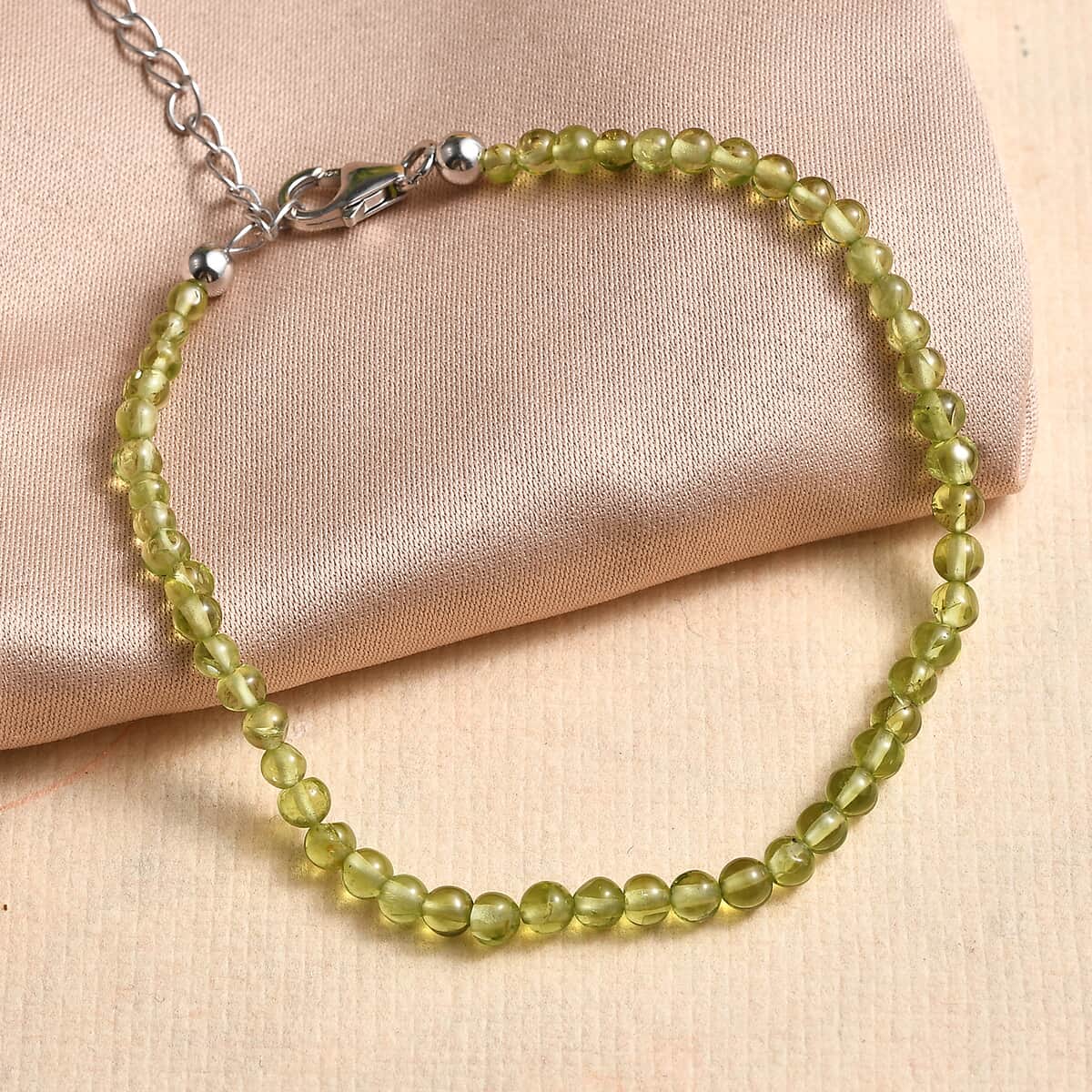 Peridot Beaded 17.90 ctw Bracelet in Stainless Stee (7.25 In) with Extender 2 Inch  image number 1