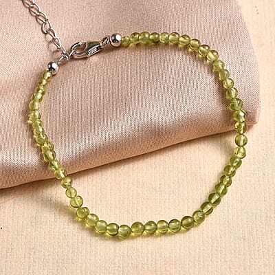 Peridot Beaded 17.90 ctw Bracelet in Stainless Stee (7.25 In) with Extender 2 Inch 
