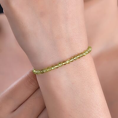 Peridot Beaded 17.90 ctw Bracelet in Stainless Stee (7.25 In) with Extender 2 Inch 