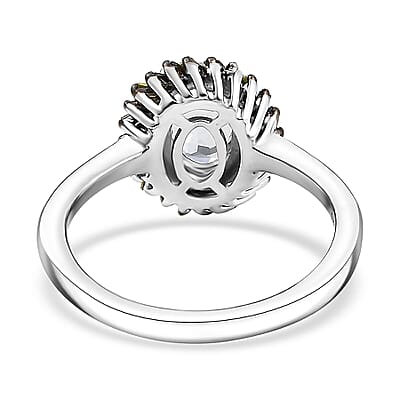 Premium Mangoro Aquamarine and Multi Color Diamond IR 0.80 ctw Ring in Rhodium Over Sterling Silver (Size 10.0)