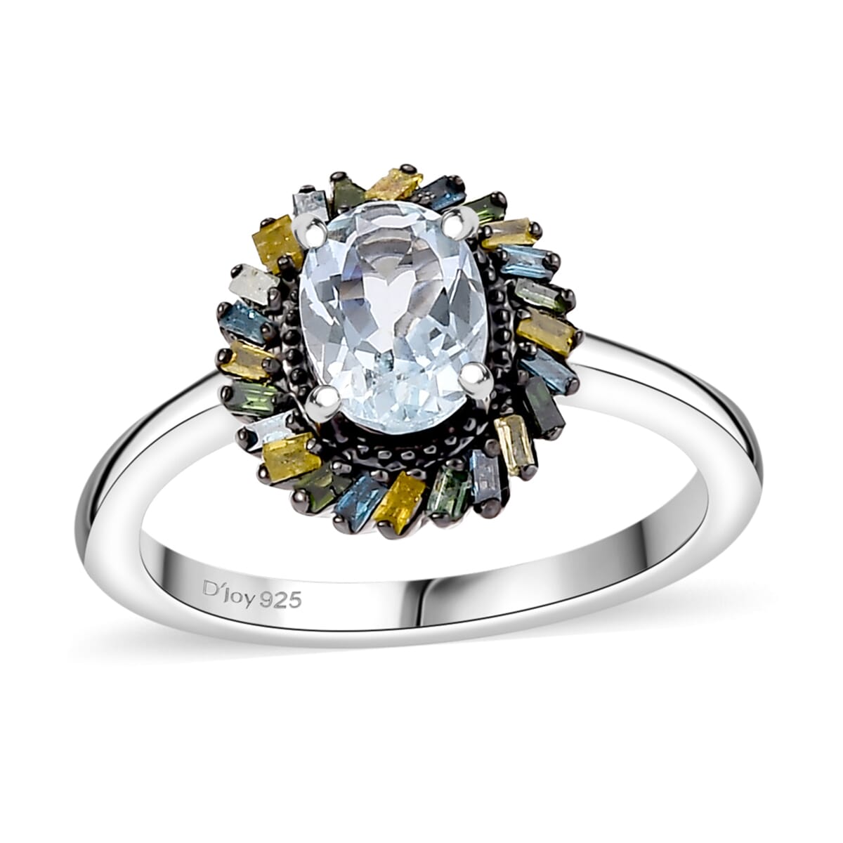 Premium Mangoro Aquamarine and Multi Color Diamond IR 0.80 ctw Ring in Rhodium Over Sterling Silver (Size 5.0) image number 0