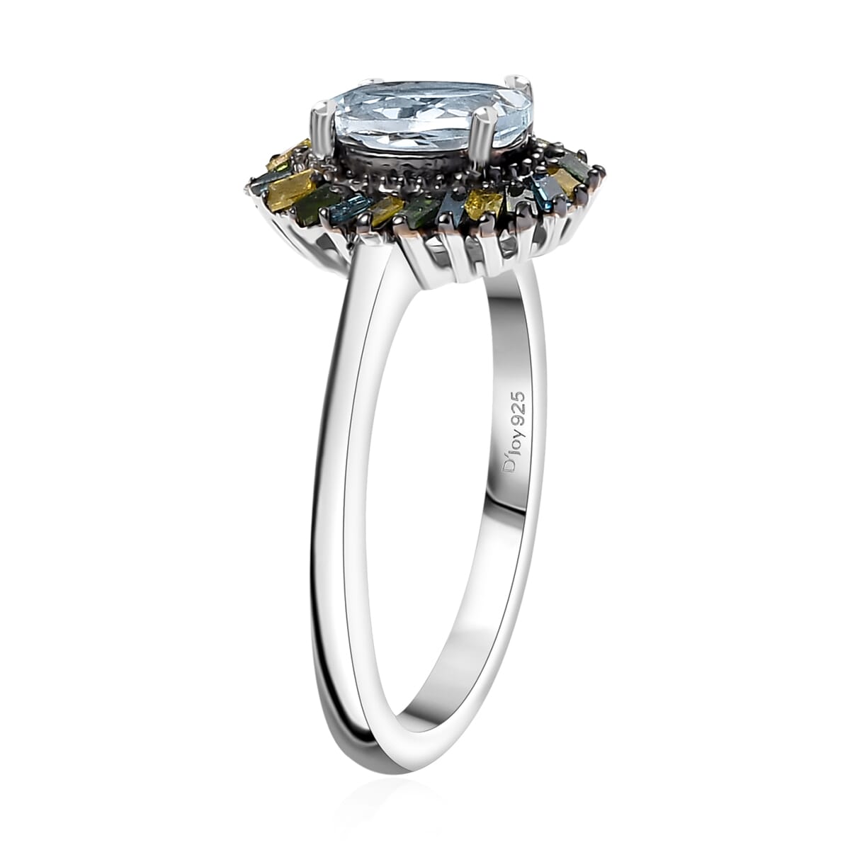 Premium Mangoro Aquamarine and Multi Color Diamond IR 0.80 ctw Ring in Rhodium Over Sterling Silver (Size 5.0) image number 3
