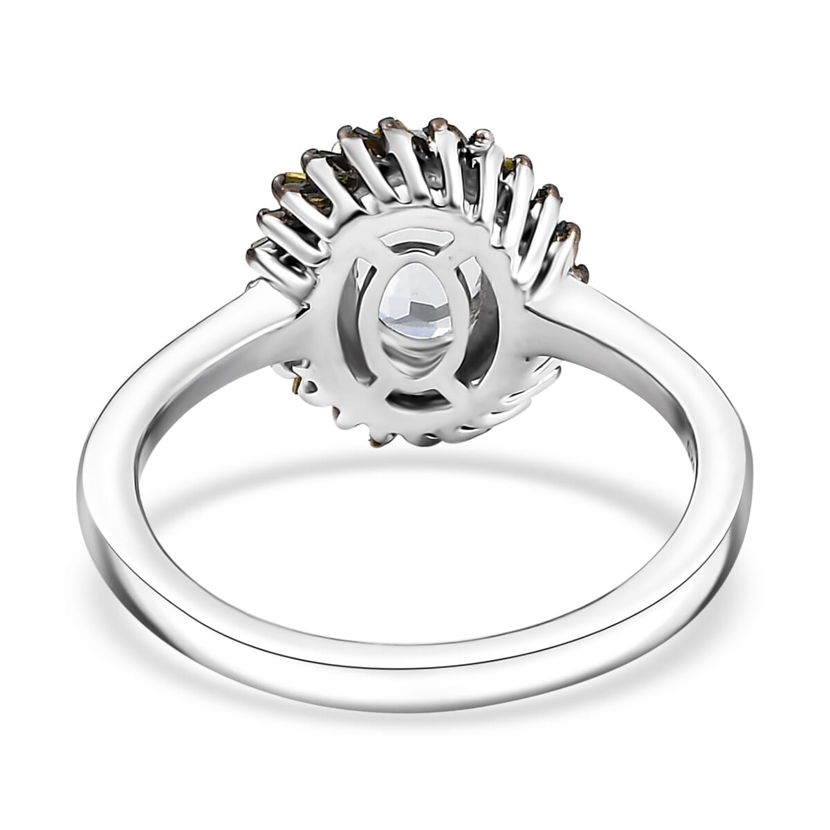 Premium Mangoro Aquamarine and Multi Color Diamond IR 0.80 ctw Ring in Rhodium Over Sterling Silver (Size 5.0) image number 4